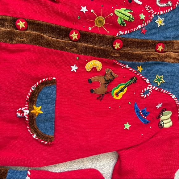 Red Western-Themed Cardigan with Embroidered Details - Picture 2 of 12